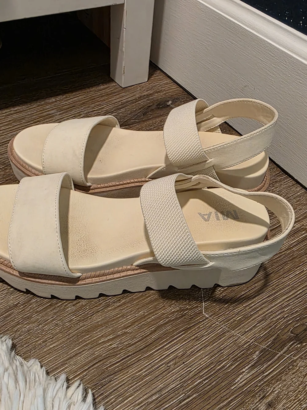 MIA Cream Platform Sandals with Textured Strap